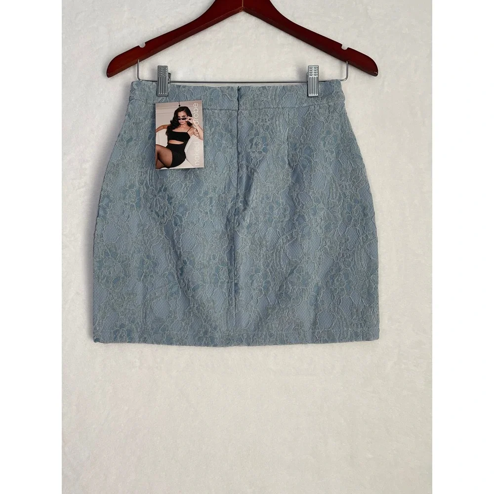 Naked Wardrobe Blue Floral Lace Mini Skirt Small NWT Coquette Boho - Picture 5 of 7